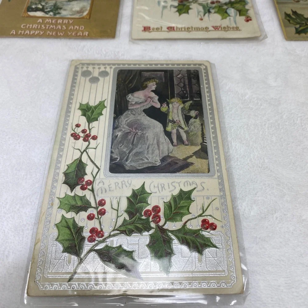 Lot‎ of 8 Antique Early 1900's Christmas Postcards In Protective Sleeves